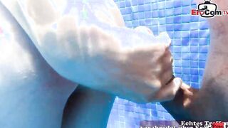 German slim amateur 19 yo do ffm 3-way outdoor in the pool point of see