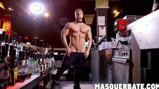 Big cocked muscular hunk bartender wanking off hard
