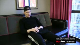 Good looking alt dude fingers his bum and jerks off solo