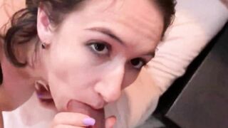 Caught my step sister watching sex video and covered her pussy with my cum
