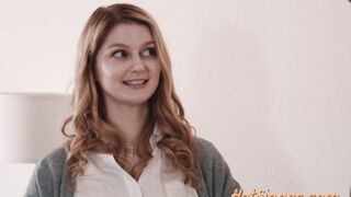 Busty sorority girl rubs her pussy