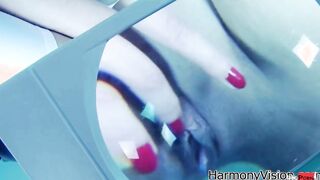 Beauties into rubber fucking into three way