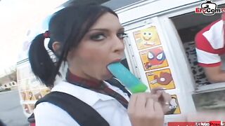 Slim black hair college 19 yo seduce from the candyman