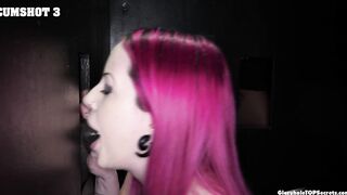 Goth girl w snake tongue swallows 8 gloryhole loads