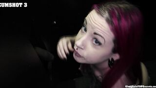 Goth girl w snake tongue swallows 8 gloryhole loads