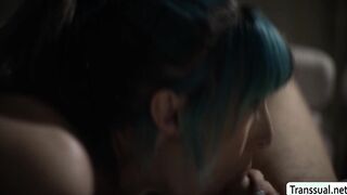 Trans MILF comforts stepson by sucking dick