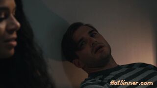 Aroused babe gagging on cock