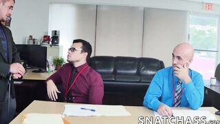 Hunks smashing this geeks asshole in the office afte work