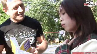 Bushy chinese chick picked up at the street for anal