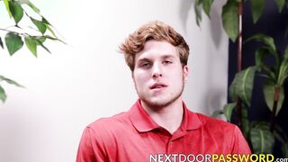 Cute young man grabs his big throbbing dick and masturbates