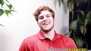 Cute young man grabs his big throbbing dick and masturbates