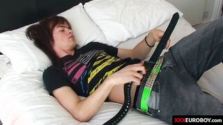 Young butt pirate strokes his giant dick and cums solo