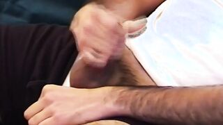 Amateur man pleasing himself with his big rough hands