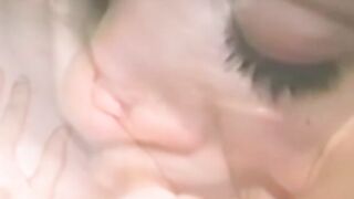 Amateur muff divers lick each other and use a giant dildo