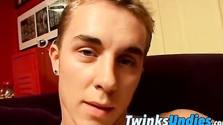 He jerks his big uncut hard cock until he cums in his undies