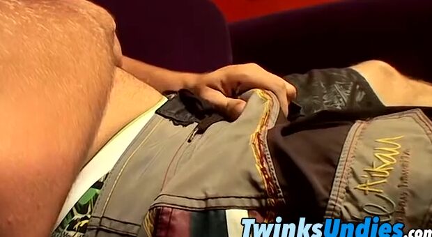 He jerks his big uncut hard cock until he cums in his undies