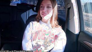 Cute girl-hitchhiker agreed to give a blowjob for money - Public Agent