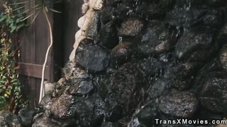 Two shemales and babe fucking in threesome