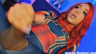 Pretty Redhead Tranny Jerking Her Cock
