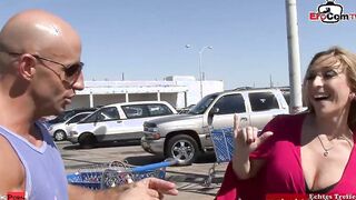 Huge Tit tattooed blonde Milf pick up at the street
