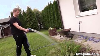 Bi Gardener spying on turned on couple