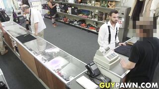 Hunky pawnbroker banging customer in the back room