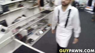 Hunky pawnbroker banging customer in the back room