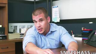 Horny boss relaxing and waching two hunks fucking hard