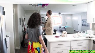 Stepdaughter starts blowing her stepdad