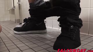 Deep blowjob affair in the toilet with two cock lovers