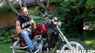 Zack is bearded muscular biker who is jerking off outdoors