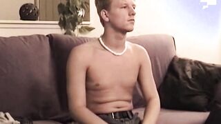 Handsome amateur strips naked to jerk off into big cumshot