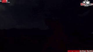 Slender dark hair MILF with small tits get outside cummed