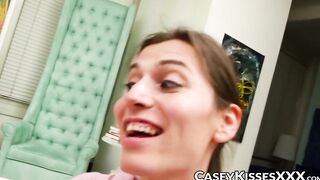 Tgirl Casey Kisses slurping jizz after spitroast