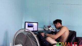 Adorable latino jock wanks off and jizzes on himself