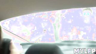 Glam MILFs Dana Wolf and Vienna Black car bang with audience