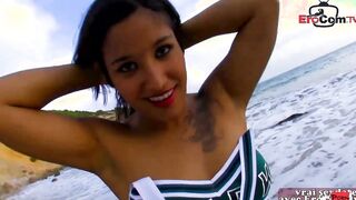 French amateur latina eighteen plowed outdoors at the beach