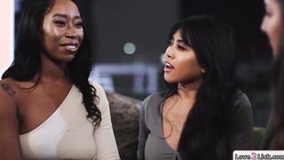 Brunette shares ebony gf with asian babe