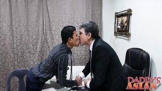Asian twink Alex and Daddy having a anal sex in a office
