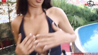 Slim dark haired MILF tiny melons got snatch cummed