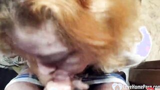 Nerdy red haired loves munching a hard shaft