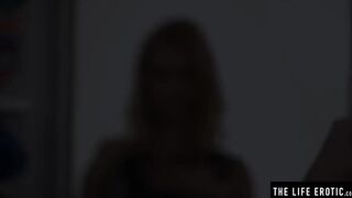 sexy blonde watches herself inside the mirror as she masturbates