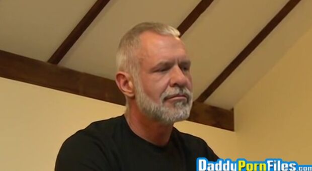 Middle aged guy and an old hunk have fun with younger dude