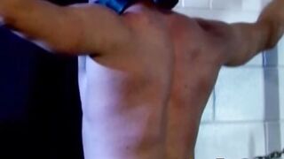 Time with whip in bondage with muscular tied up hunk man