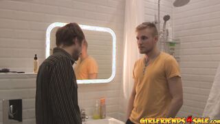 Cuckold guy lets another man plow his petite teen girlfriend