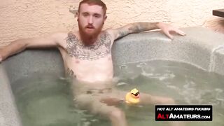 Tattooed ginger twink ass licked and dick sucked by a homo