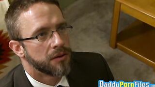 Businessman hunk in suit rides dick of a hunk all bareback