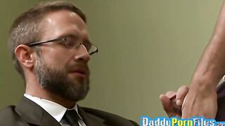 Businessman hunk in suit rides dick of a hunk all bareback