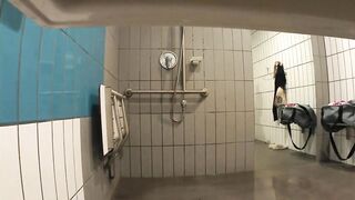women spied inside outdoors WC changing and taking a shower