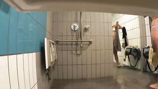 women spied inside outdoors WC changing and taking a shower